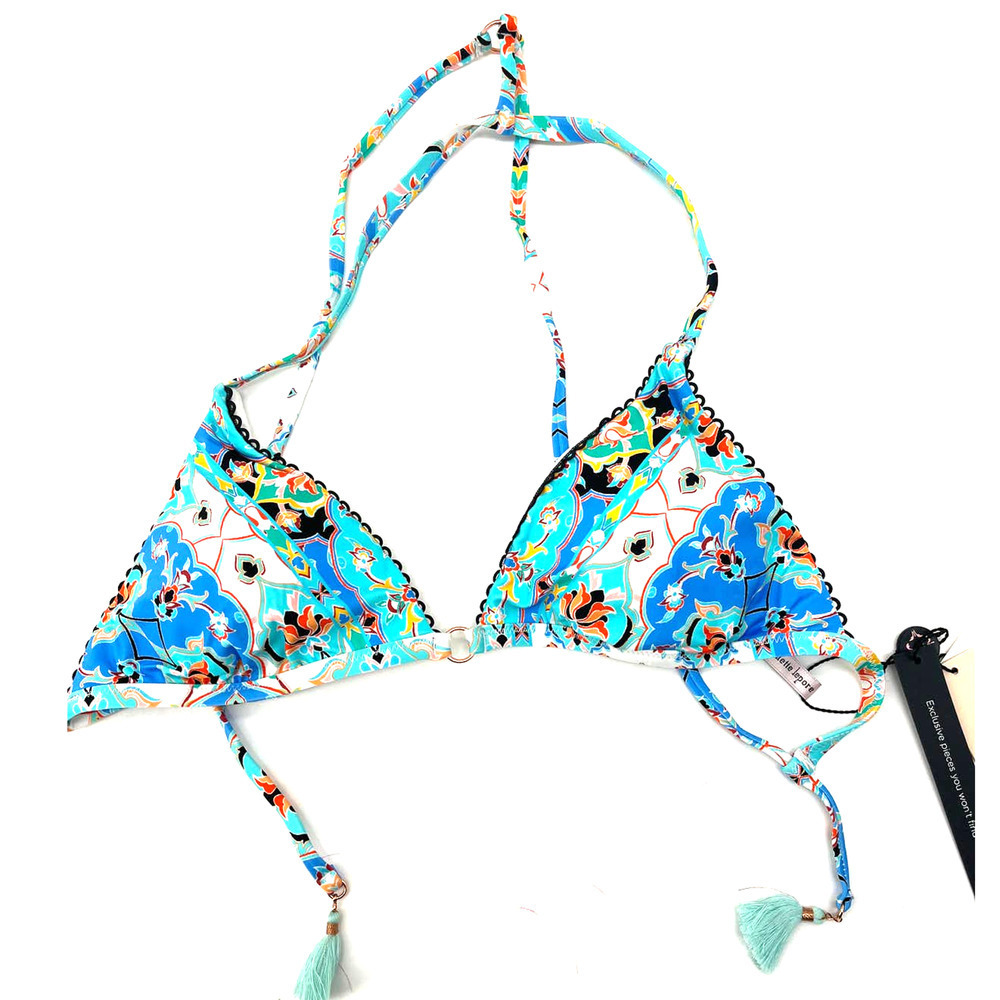 Nanette Lepore Plunging Baltic Blue Printed Mult Bikini Top Size 6 NWT $88